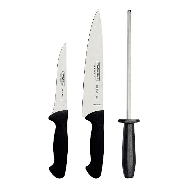 Jogo Facas Inox 3Pc Premiun Preto Tramontina 24499019