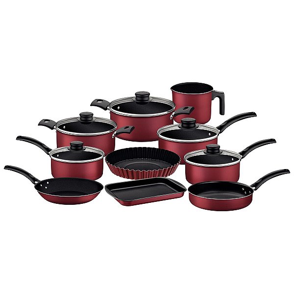 Jogo Panelas Alum 10Pc Turim Vermelho Tramontina 27899292