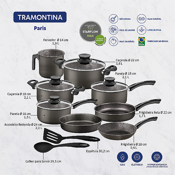 Jogo Panelas Alum 10Pc Paris Chumbo Tramontina 28599622