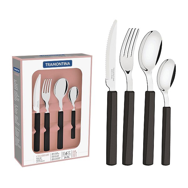 Faqueiro Inox 24Pc Celebrare Preto Tramontina 29899029