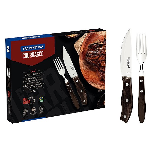 Jogo Churrasco Inox 8Pc Polywood Castanho Tramontina 21198996