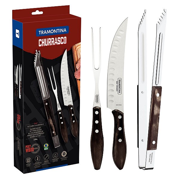 Jogo Churrasco 3Pc Polywood Castanho Tramontina 21198997