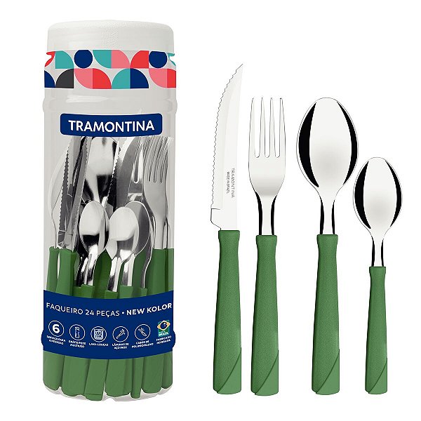 Faqueiro Inox 24Pc New Kolor Verde Tramontina 23198590