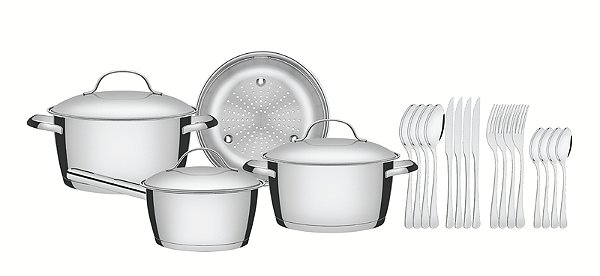 Jg Panelas Aco Inox 4Pc Allegr +Faq Tramontina 65650241