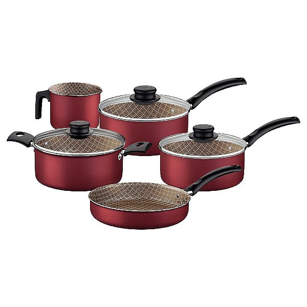 20 Jogo Panela Frigideira Fervedor Vermelho Tramont 27899344