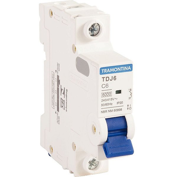 12 Minidisjuntor Tdj6-1C6 1P 6A 6Ka Tramontina 58011133