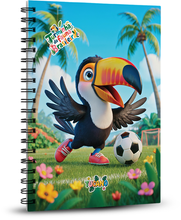 Caderno Universitário 100 folhas - A Turminha da Fauna Brasileira - Tucano