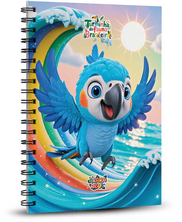 Caderno Universitário 100 folhas - A Turminha da Fauna Brasileira - Arara Azul