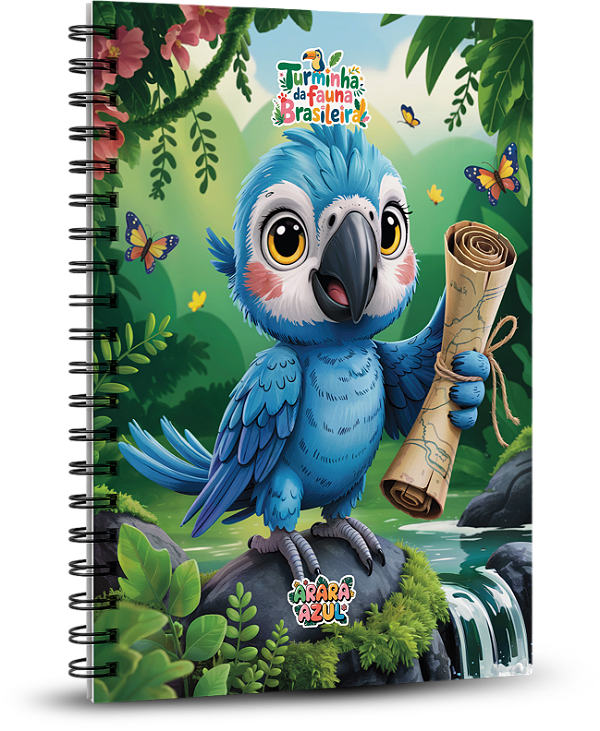 Caderno Universitário 100 folhas - A Turminha da Fauna Brasileira - Arara Azul