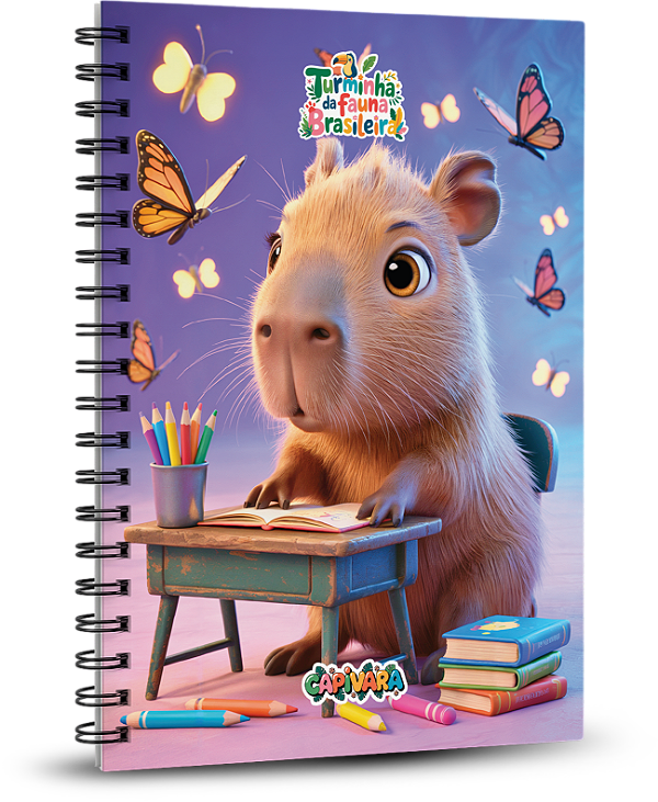 Caderno Universitário 100 folhas - A Turminha da Fauna Brasileira - Capivara