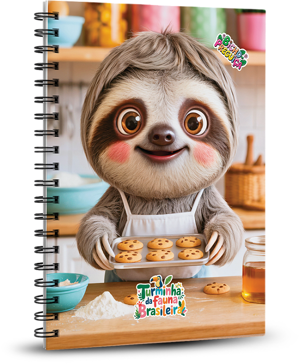 Caderno Universitário 100 folhas - A Turminha da Fauna Brasileira - Bicho Preguiça