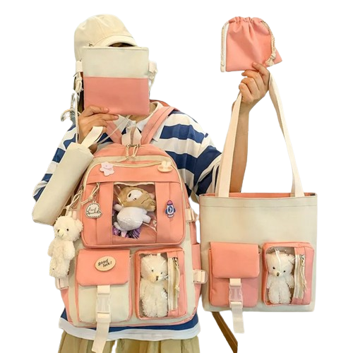 Kit Mochila e bolsas Kawaii com Acessórios