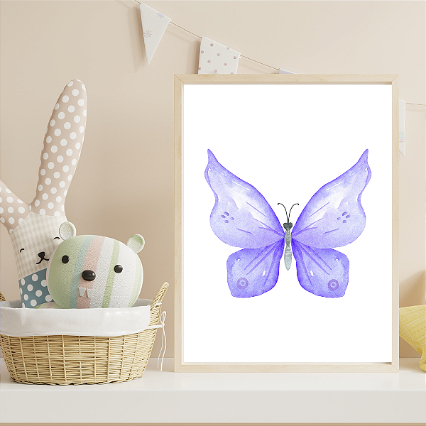 Quadro Borboleta Aquarelado Azul