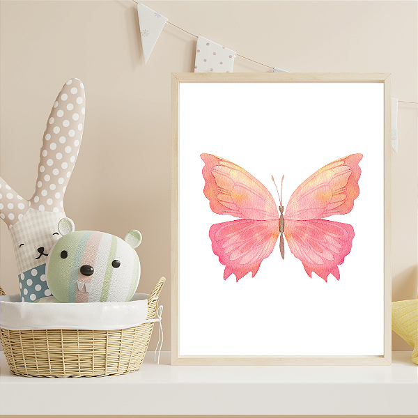 Quadro Borboleta Aquarelada Rosa