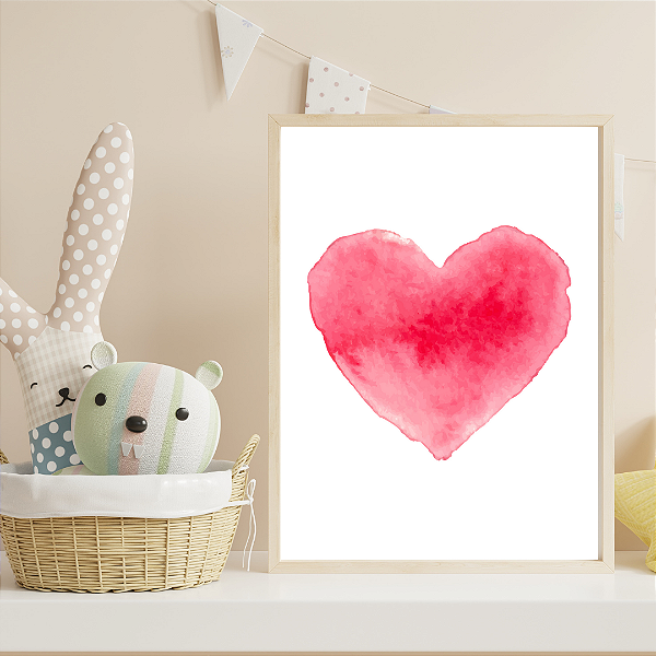 Quadro Coração Aquarelado Rosa