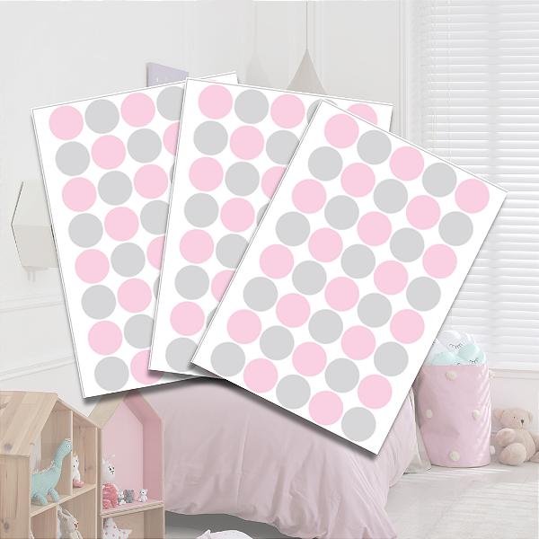 Adesivo Poá Rosa e Cinza