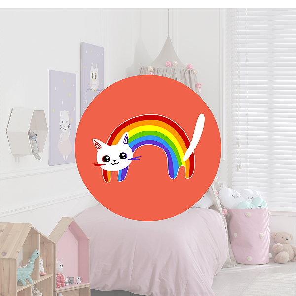 Placa MDF Gato Arco-íris