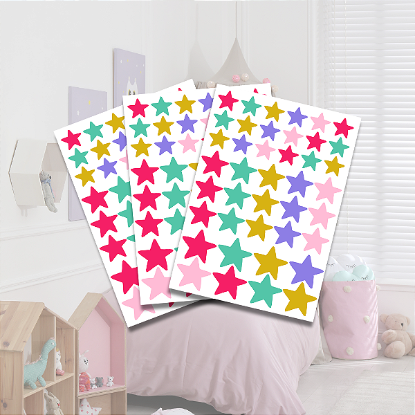 Adesivo Estrelas Coloridas Tamanhos Variados