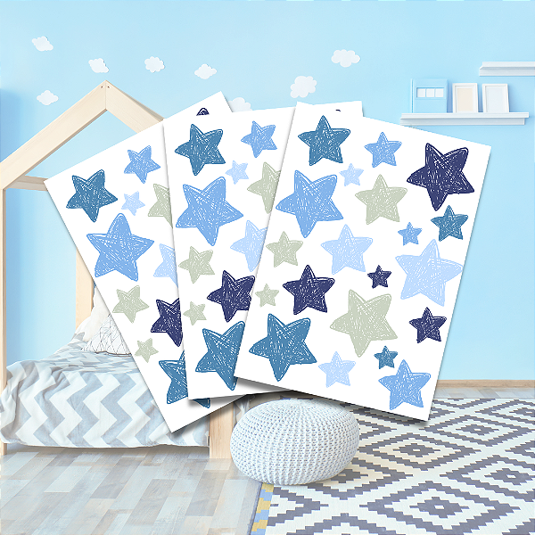 Adesivo Transparente Estrelas Rabisco Azul