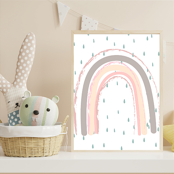 Quadro Arco Íris Chuva Rosa