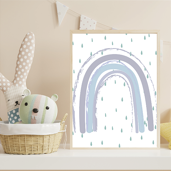 Quadro Arco Íris Chuva Azul