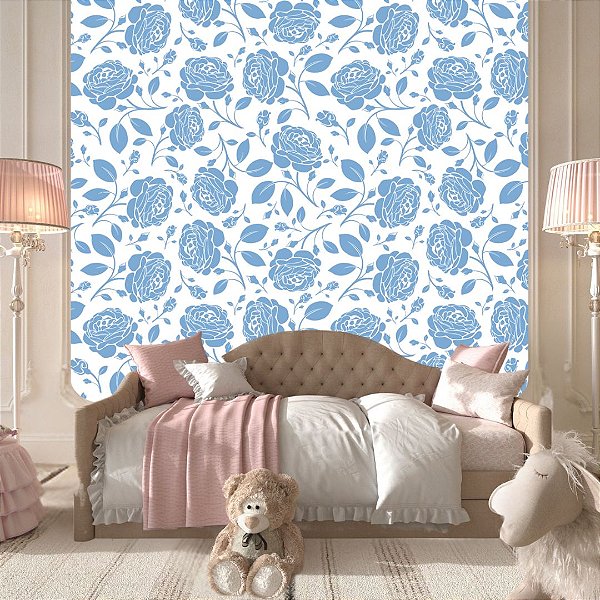 Papel de Parede Floral Rosas Azuis