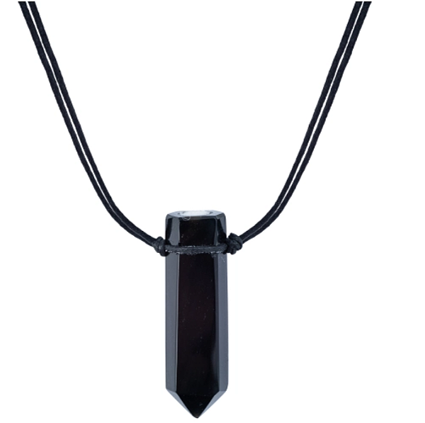 Colar Difusor Lapidado em Ponta Obsidiana - Algodão - Naturezza