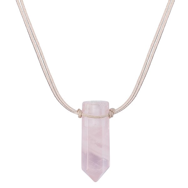 Colar Difusor Lapidado em Ponta Quartzo Rosa - Algodão - Naturezza