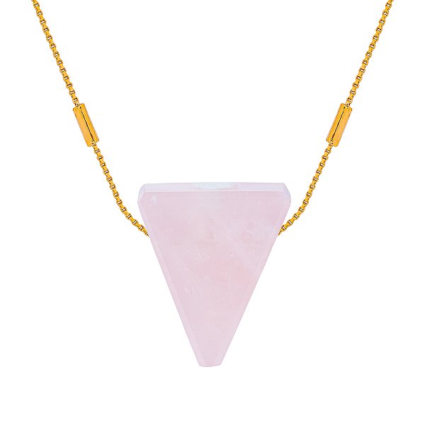 Colar Difusor Vênus Quartzo Rosa - Banho de Ouro - Naturezza