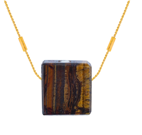 Colar Difusor Minimalista Olho de Tigre - Banho de Ouro - Naturezza
