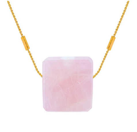 Colar Difusor Minimalista Quartzo Rosa - Banho de Ouro - Naturezza
