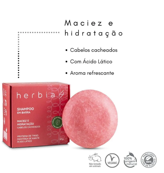 Shampoo em Barra Cabelos Cacheados ou Secos 80g - Herbia