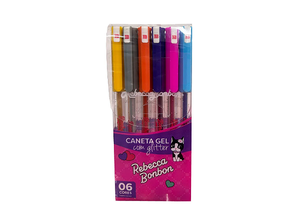 Caneta Esferográfica Gel Glitter 06 Cores Rebecca Bonbon | RB0402