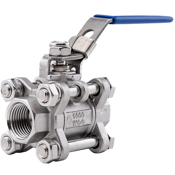 Válvula Esfera Tripartida 1/2" BSP Aço Inox 304 com Vedação PTFE 1000PSI