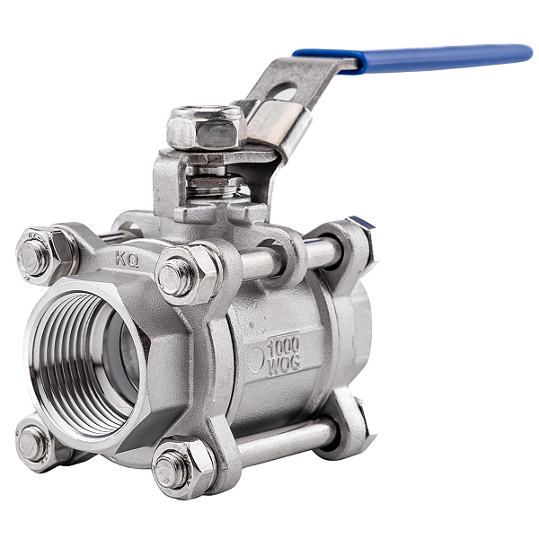 Válvula Esfera Tripartida 1" BSP Aço Inox 304 com Vedação PTFE 1000PSI