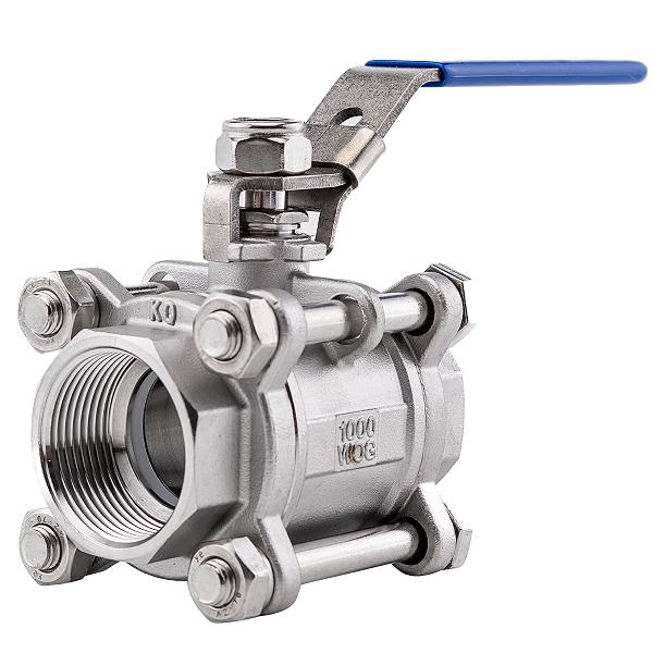 Válvula Esfera Tripartida 1.1/4" BSP Aço Inox 304 com Vedação PTFE 1000PSI