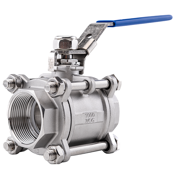 Válvula Esfera Tripartida 1.1/2" BSP Aço Inox 304 com Vedação PTFE 1000PSI
