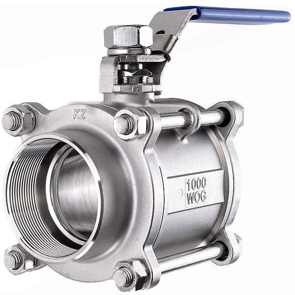 Válvula Esfera Tripartida 2.1/2" BSP Aço Inox 304 com Vedação PTFE 1000PSI