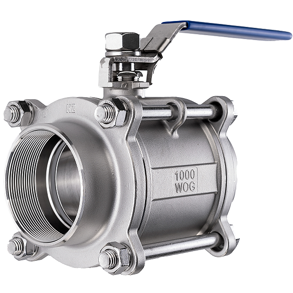 Válvula Esfera Tripartida 3" BSP Aço Inox 304 com Vedação PTFE 1000PSI