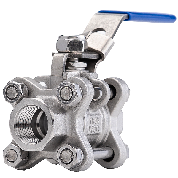 Válvula Esfera Tripartida 3/8" BSP Aço Inox 304 com Vedação PTFE 1000PSI