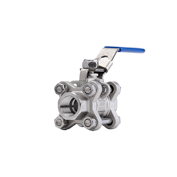 Válvula Tripartida Esfera 3/8" BSP Aço Inox 304 com Vedação PTFE 1000PSI