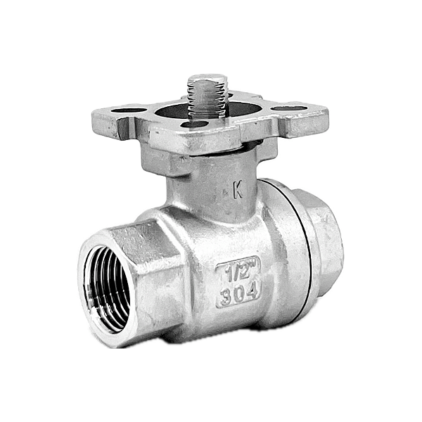 Válvula Esfera com base para atuador 1/2" BSP Aço Inox 304 com Vedação PTFE 1000PSI