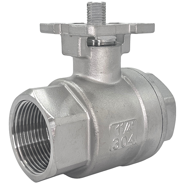 Válvula Esfera com base para atuador 1-1/4" BSP Aço Inox 304 com Vedação PTFE 1000PSI