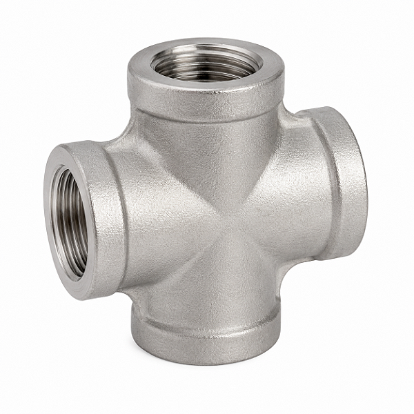 Conexão Cruzeta 2 Polegada BSP Aço Inox 304 Rosca Fêmea 4 Vias