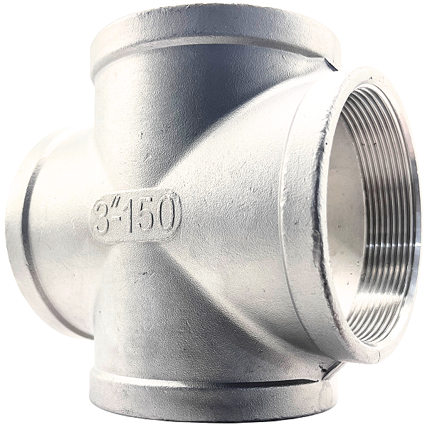 Conexão Cruzeta 3 Polegada BSP Aço Inox 304 Rosca Fêmea 4 Vias