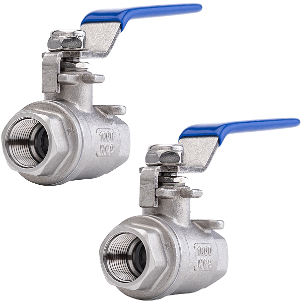 Kit 2 Válvulas Esfera 1/4" BSP Aço Inox 304 com Vedação PTFE 1000PSI