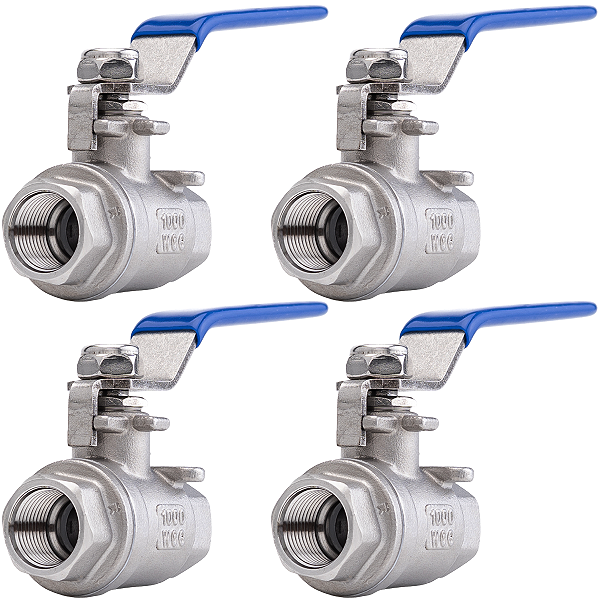 Kit 4 Válvulas Esfera 1/4" BSP Aço Inox 304 com Vedação PTFE 1000PSI
