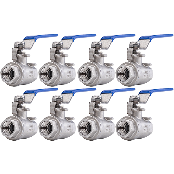 Kit 8 Válvulas Esfera 1/4" BSP Aço Inox 304 com Vedação PTFE 1000PSI