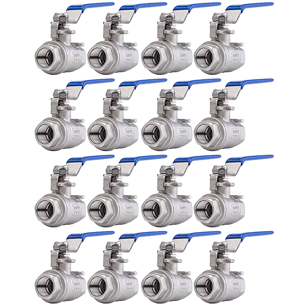 Kit 16 Válvulas Esfera 1/4" BSP Aço Inox 304 com Vedação PTFE 1000PSI