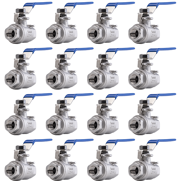 Kit 16 Válvulas Esfera 3/8" BSP Aço Inox 304 com Vedação PTFE 1000PSI